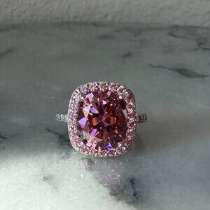 WOW Jean Dousset Sterling Simulated Pink Tourmaline Cushion Cut Halo Ring - 6